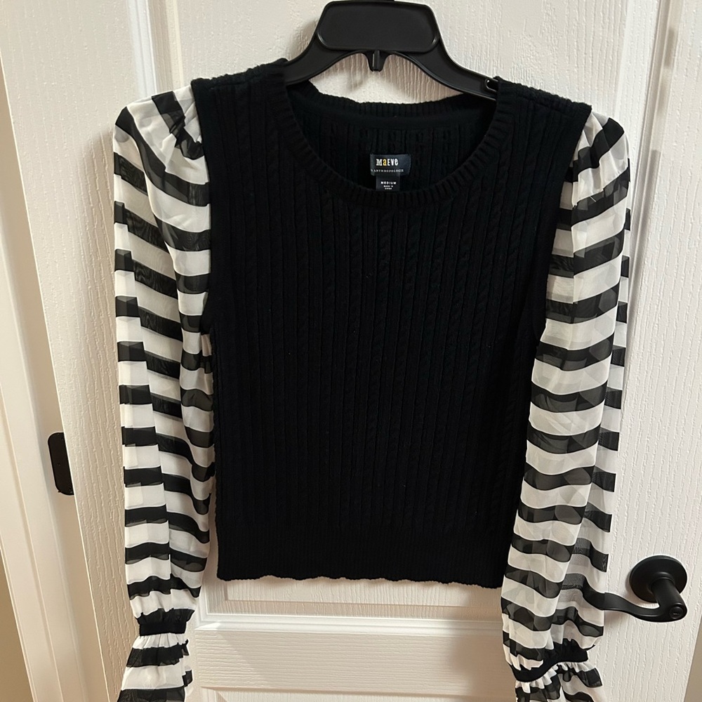Maeve by Anthropologie Black and White Striped Blouse